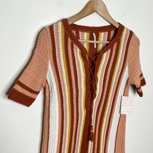 Free People Mini Dress Womens XS Lollipop Sunset Stripe Knit Boho Festival 70s - Picture 6 of 14